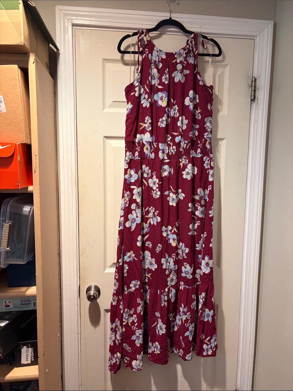 Maurices Floral Tie-Shoulder Maxi Dress in Burgundy XL